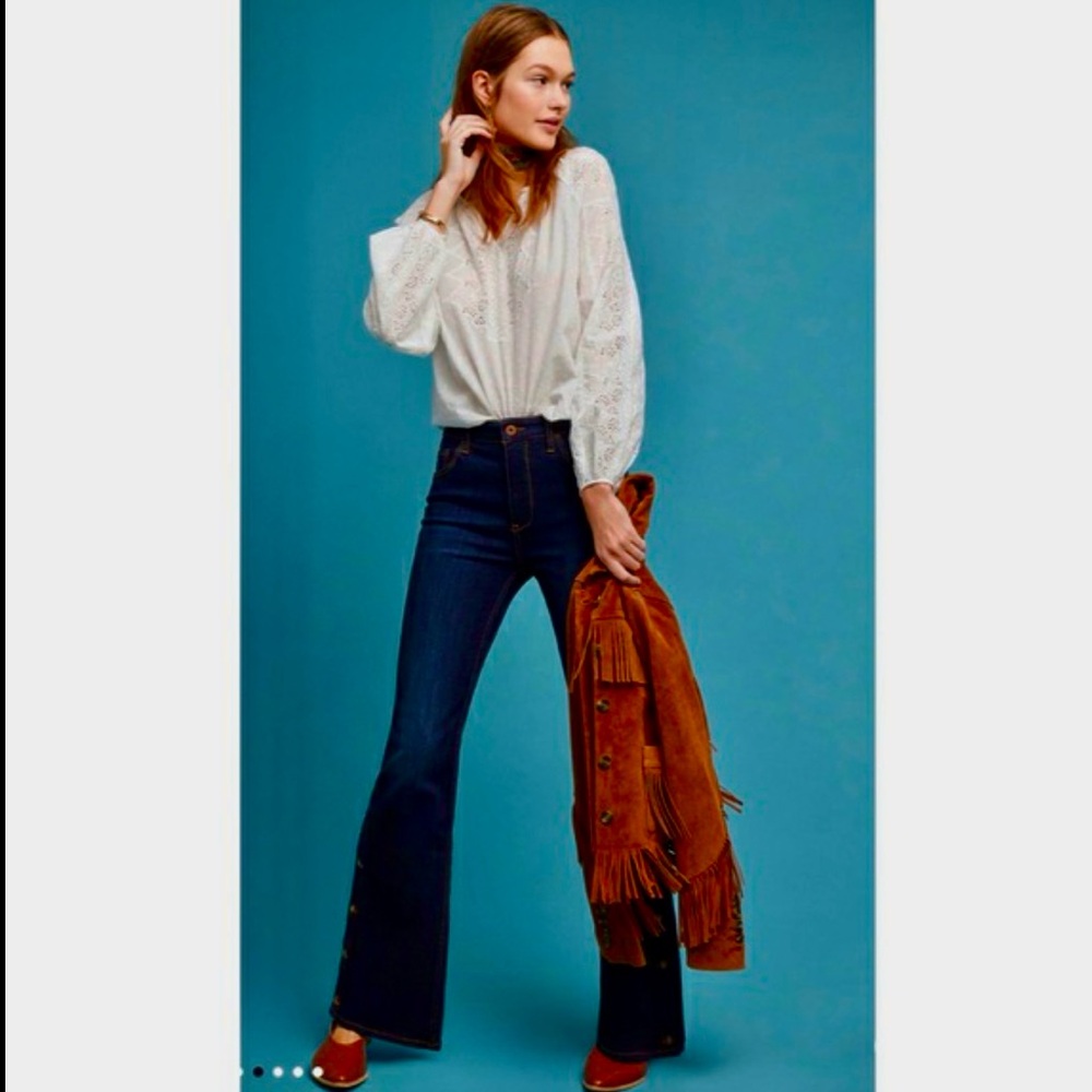 Pilcro Anthropologie High-Rise Bootcut Jeans Dark Denim Buttons on Legs 4 27